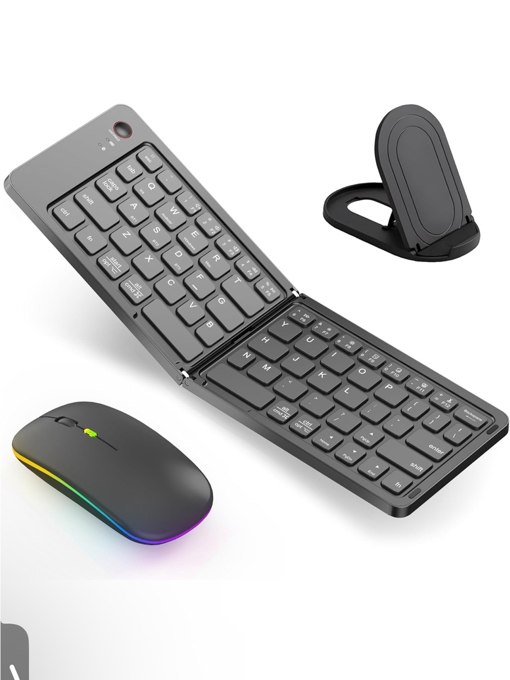 Wireless Bluetooth Folding Keyboard Mouse Combo with Phone Stand Rechargeable - Picture 2 of 5